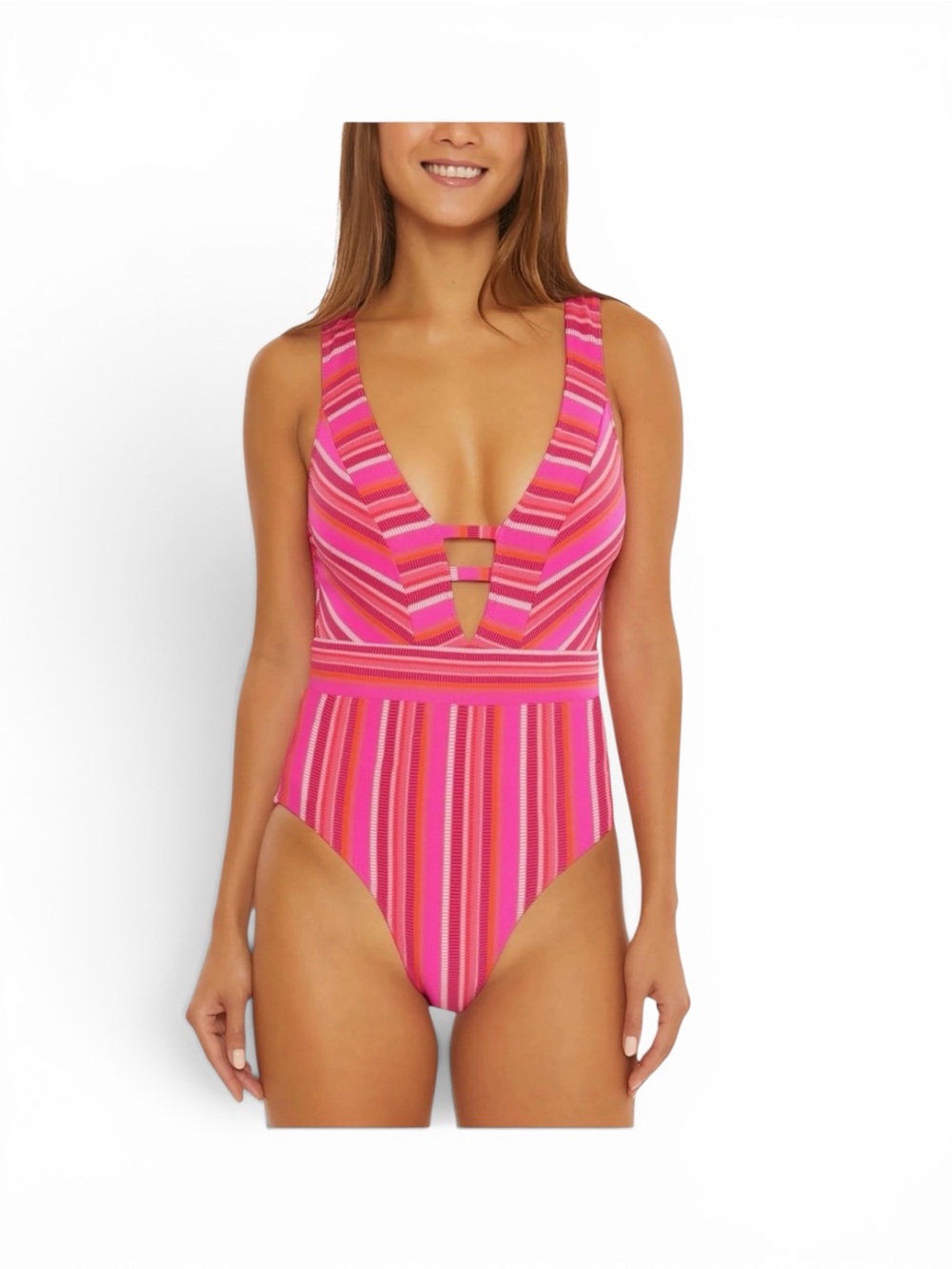 Trina Turk Pink & Orange Striped One-Piece Swimsuit